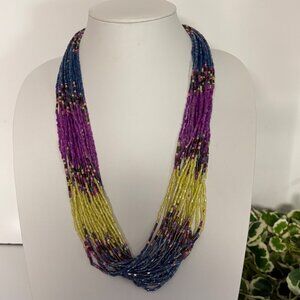 Multistrand Glass Seed Bead Statement Necklace Boho Colorblock Artisan Style